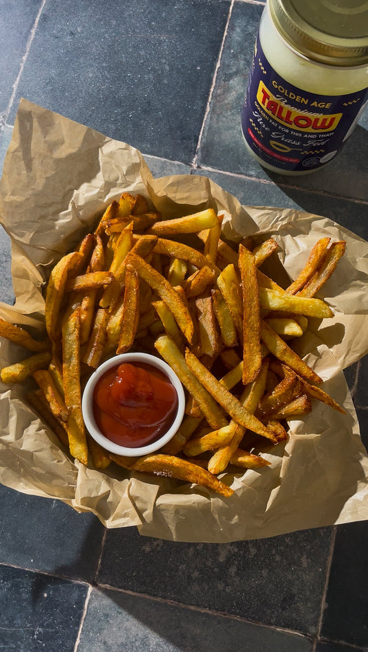 Hand-cut fries that are double-fried in beef tallow to get that perfect golden color and crunch